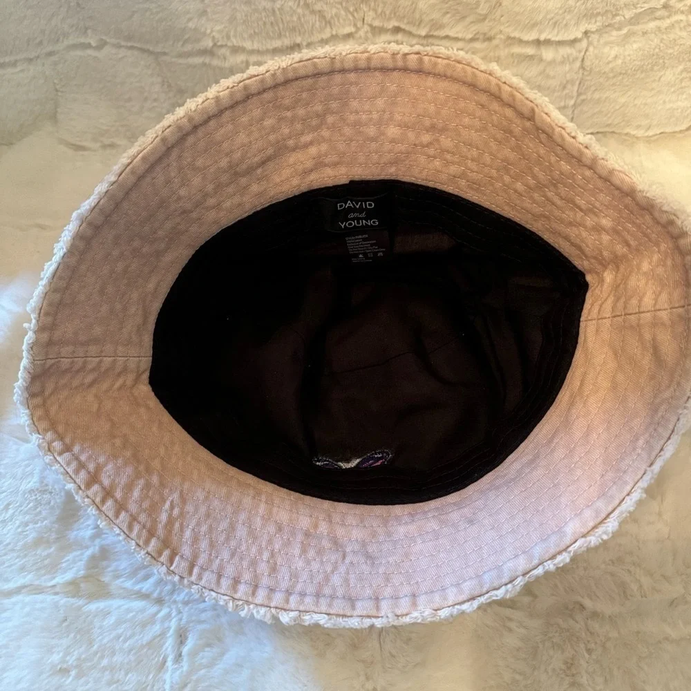 David and Young Khaki colored Bucket Hat. Has a Butterfly on the front New